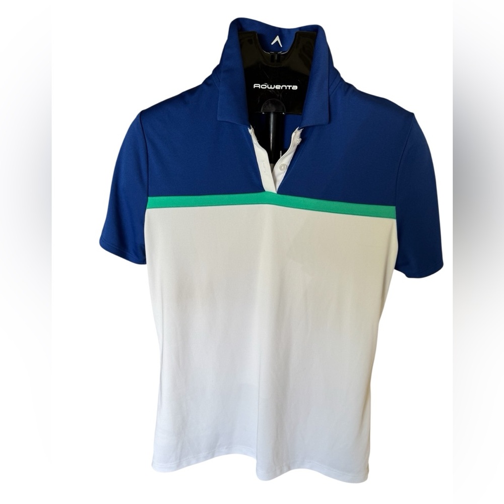 Callaway Opti-Dri UPF 50 Golf Polo Blue and White Green Accent sz L EUC‎